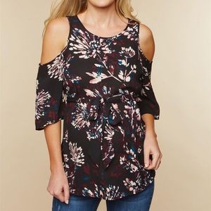 Motherhood Cold Shoulder Dark Floral Maternity Top